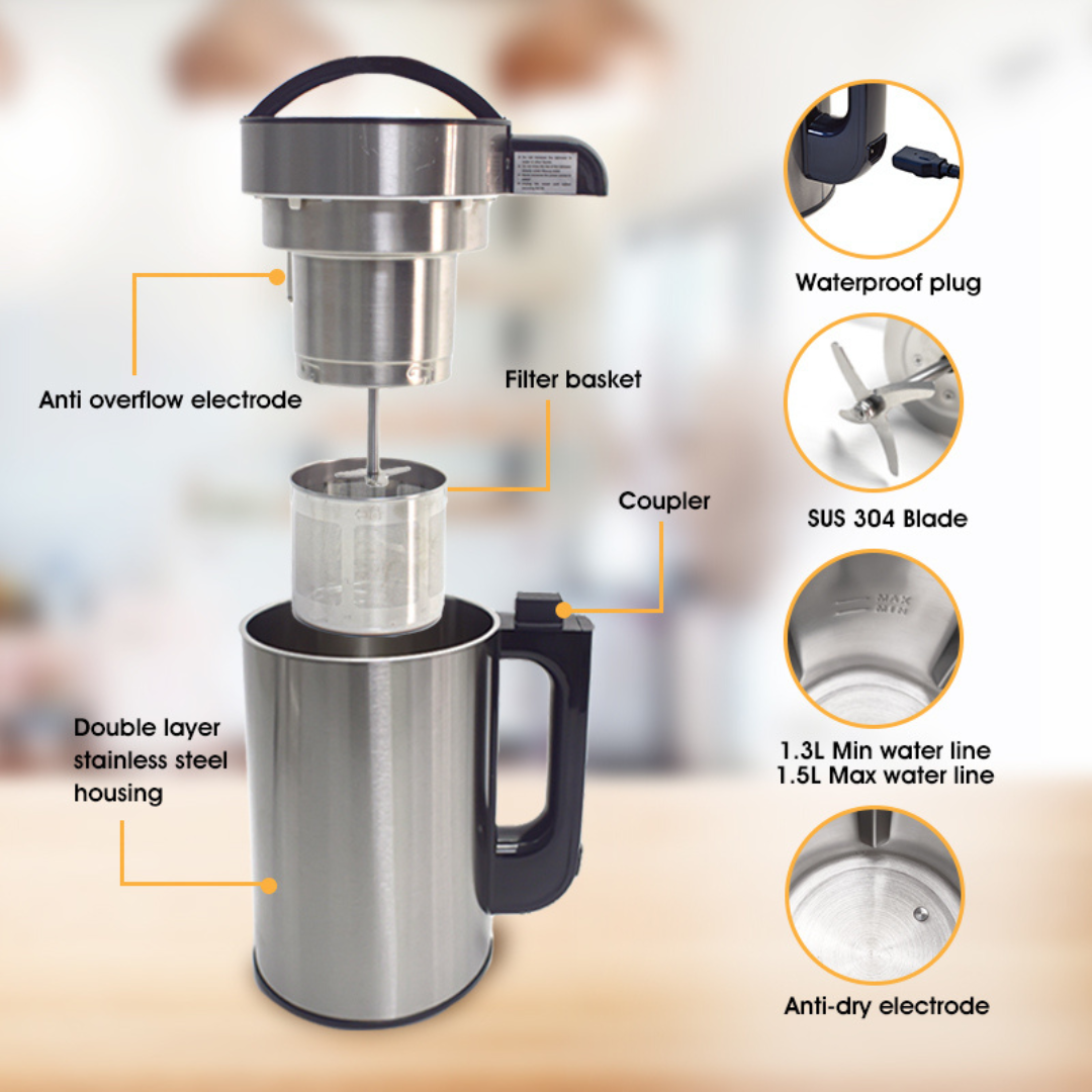 Nut Milk Maker - 1.5L, 8-in-1 Plant-based Milk for Hot/Cold Drinks, Smoothies & Soups